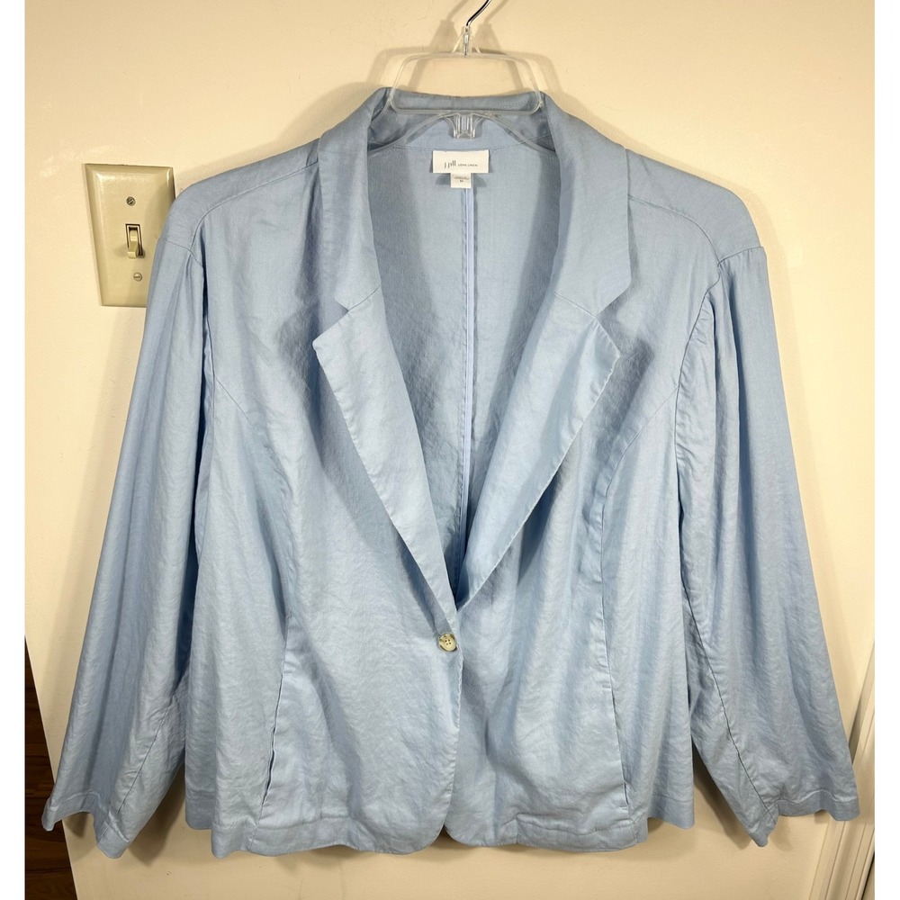 J.Jill Blazer Women 3X Light Blue Love Linen Blend Single Button Coastal Breezy
